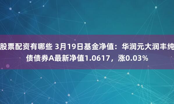 股票配资有哪些 3月19日基金净值：华润元大润丰纯债债券A最新净值1.0617，涨0.03%