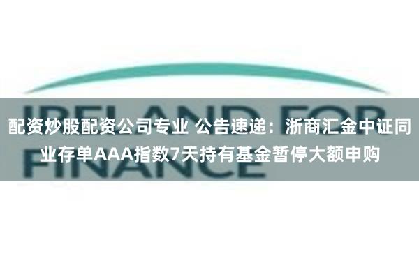 配资炒股配资公司专业 公告速递：浙商汇金中证同业存单AAA指数7天持有基金暂停大额申购