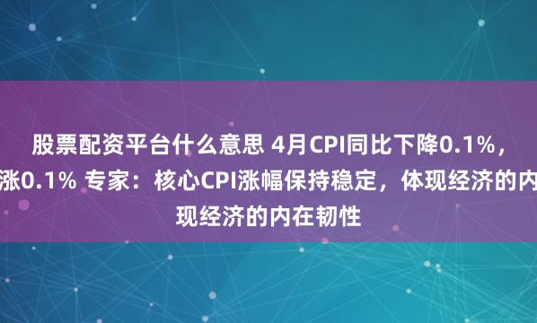 股票配资平台什么意思 4月CPI同比下降0.1%，环比上涨0.1% 专家：核心CPI涨幅保持稳定，体现经济的内在韧性