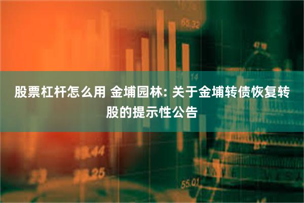 股票杠杆怎么用 金埔园林: 关于金埔转债恢复转股的提示性公告