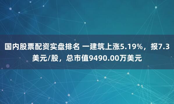 国内股票配资实盘排名 一建筑上涨5.19%，报7.3美元/股，总市值9490.00万美元